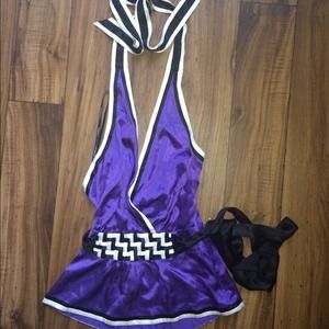 Bebe silk stretch purple halter club sexy top Xs