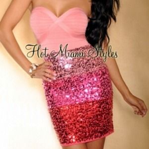 Pink Sequin Bandage Dress