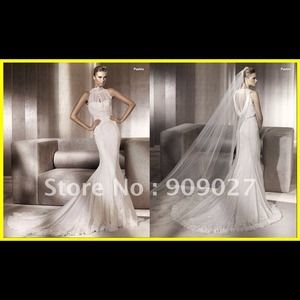 Mermaid High Neck Long Satin Wedding Dress