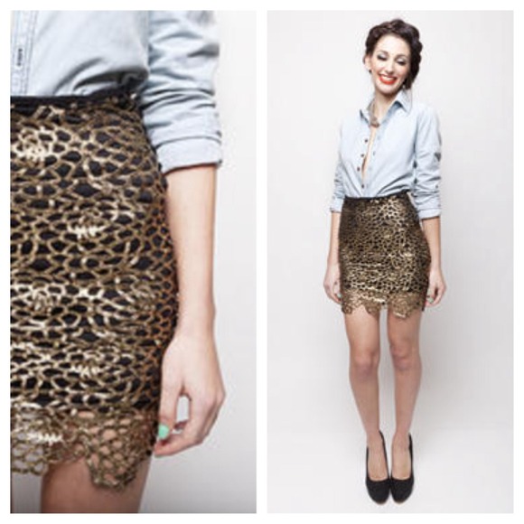 Dresses & Skirts - LAST ONE HOST PICK Gold crochet bodycon skirt NWOT