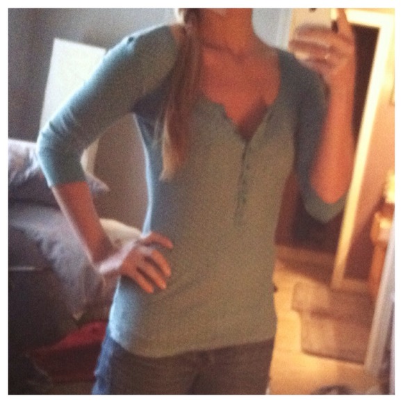 Blue and white patterned Henley - Picture 2 of 3