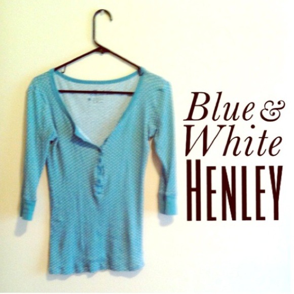 Blue and white patterned Henley - Picture 3 of 3