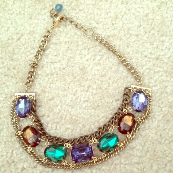 Brown, emerald & blue jewel necklace