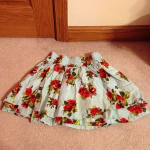 adorable blue flared skirt! with floral red roses.