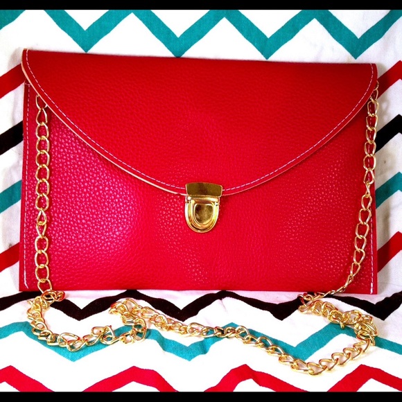 Red envelope purse with chain strap