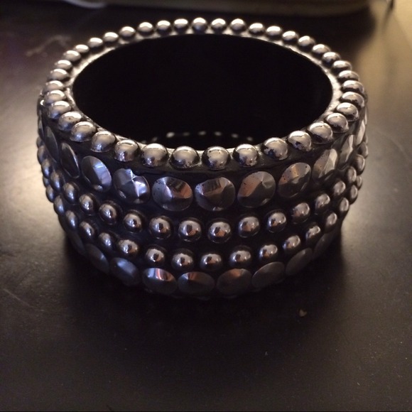 50 Shades of Silver studded black bangle! - Picture 1 of 1