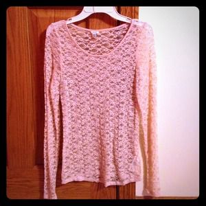 long sleeve light pink lacey top.
