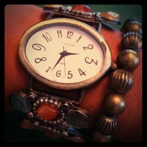 SOLD Wide stone and silver watch