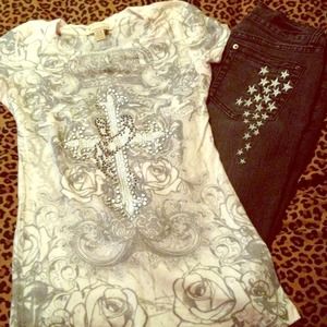 💋sold💋Cross jewel top & black skinny jeans
