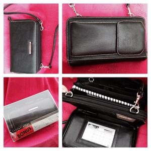 Leather wallet on a string.