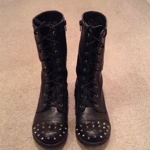 Studded military black boots