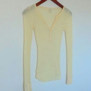 American Eagle Sheer Yellow Long Sleeve Shirt