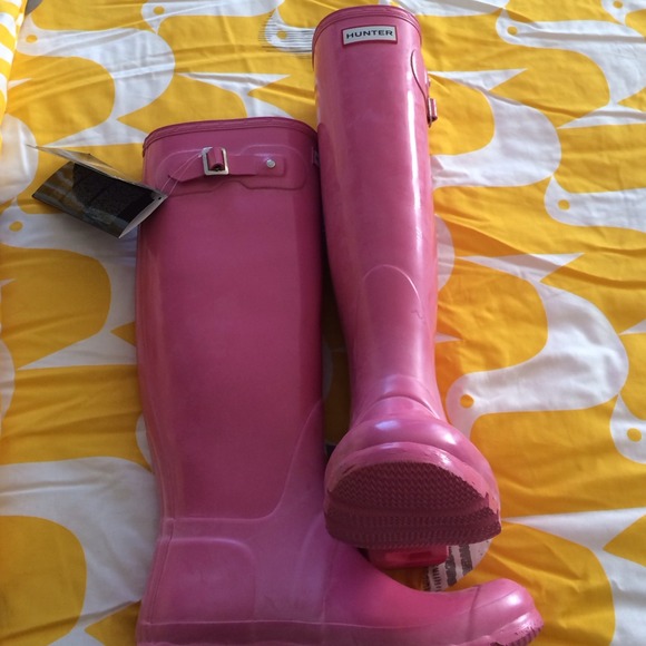 Tall pink hunter wellies
