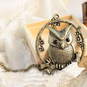 NWOT Round Owl in Tree Necklace