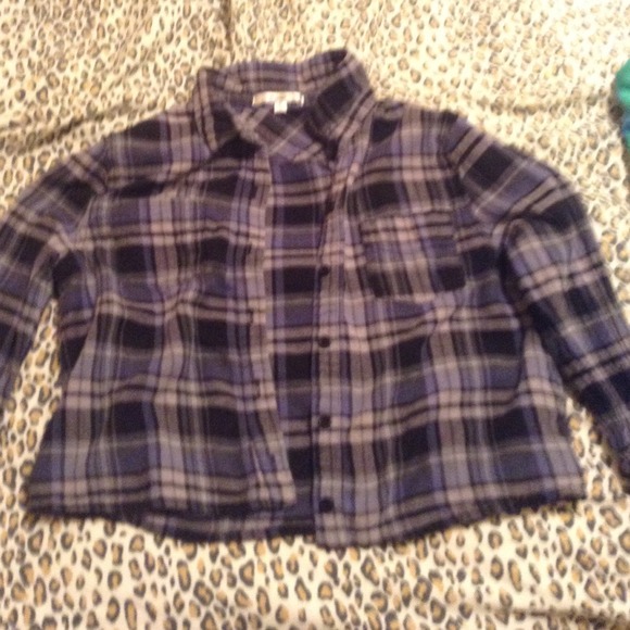 Plaid blue, grey, and black crop top medium - Picture 1 of 3