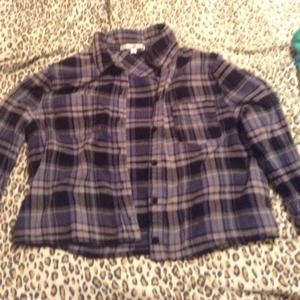 Plaid blue, grey, and black crop top medium