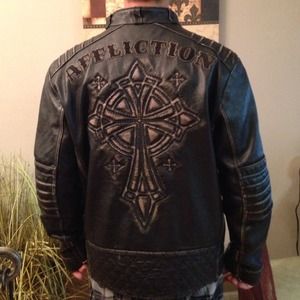 affliction leather jacket buckle