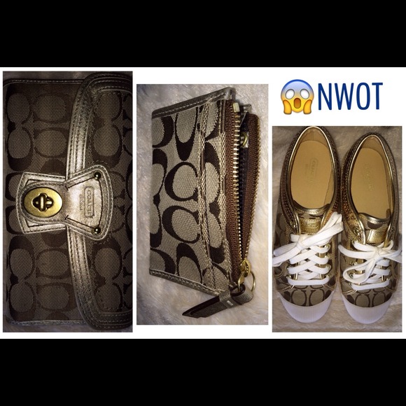 Coach Sig Jacquard Khaki/Gold/Leather Set. - Picture 3 of 4