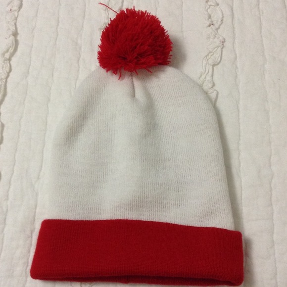 Red and white beanie