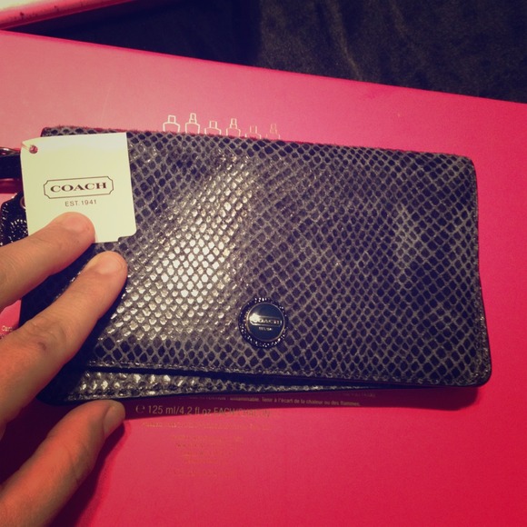 Black/gray snake skin coach wristlet authentic