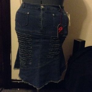 Peek-a-boo Goddess denim skirt!