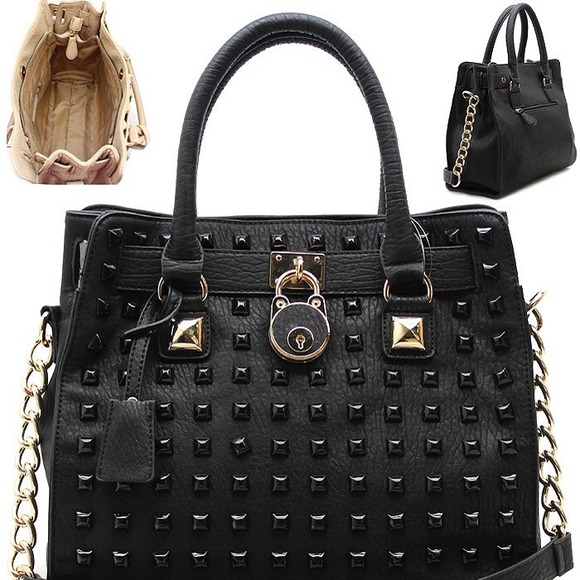 ⛔️ SOLD ⛔️🆕 Black Studded Satchel Bag Purse - Picture 2 of 3