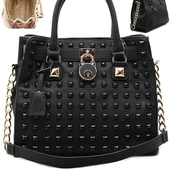 ⛔️ SOLD ⛔️🆕 Black Studded Satchel Bag Purse - Picture 3 of 3
