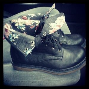 Combat Boots W/ Floral Fold Over