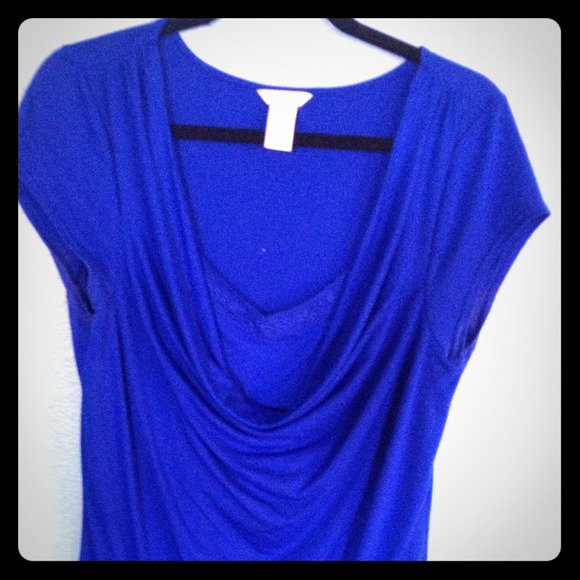 SOLD BLUE COWL NECK TOP