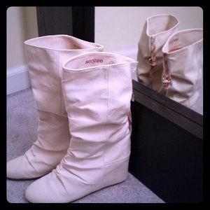 Scrunchy fabric boots with hidden wedge heel