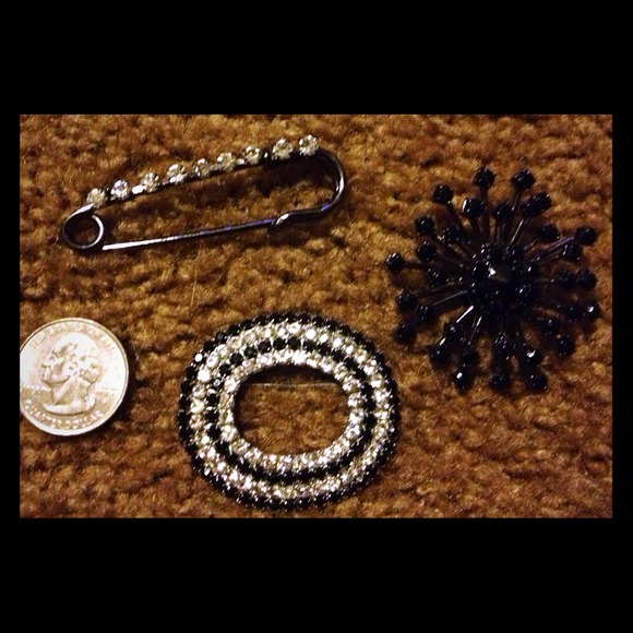 Rare jet black rhinestone sunburst brooch + more - Picture 1 of 4
