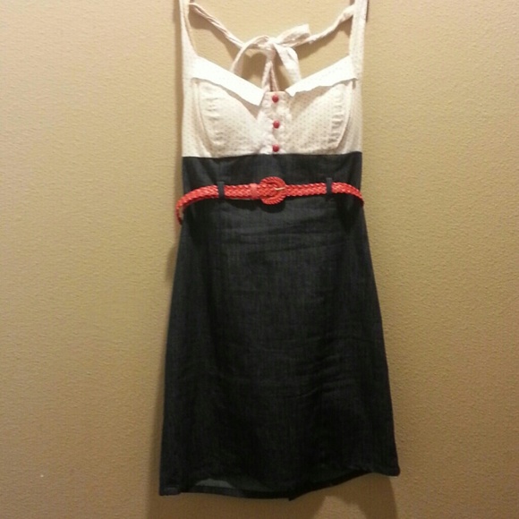 Jean/ Red Polka Dot Halter Dress
