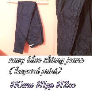 Navy blue skinny jeans (leopard print)