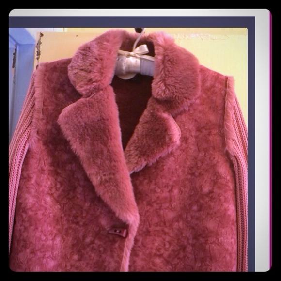 Pink shearling sweater jacket