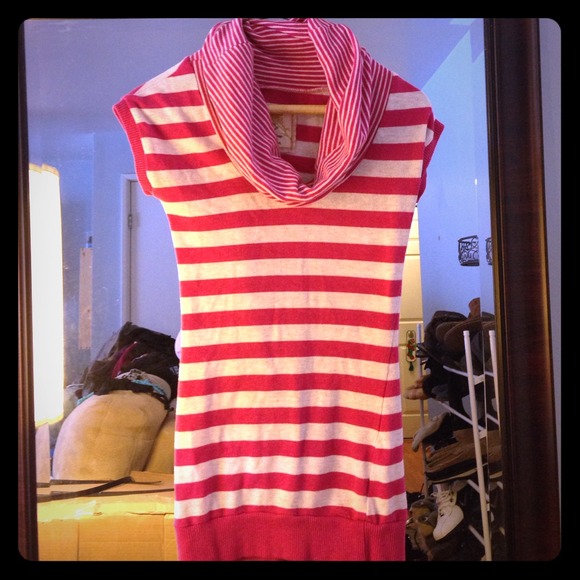 Pink and white cowl neck sweater