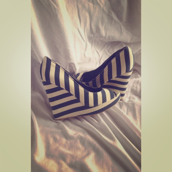 Nautical Striped Peep-Toe Wedges