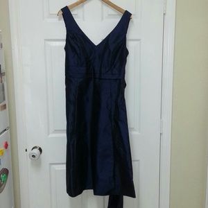 Knee length bridesmaid dress, navy blue