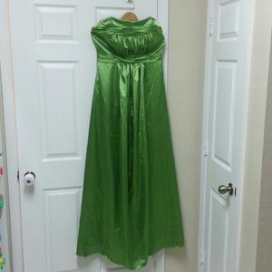 Floor length, evening dress. Emerald green