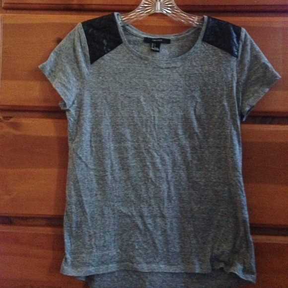 New Forever 21 grey tee w/ leather! Price dropped!
