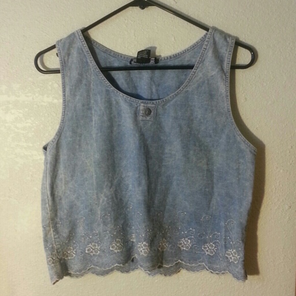 Vintage acid wash embroidered crop top