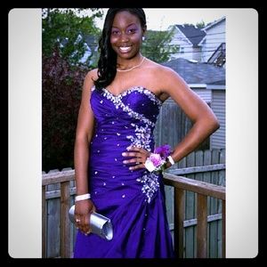 Purple full length mermaid evening gown