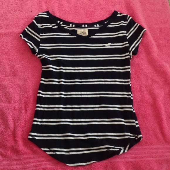 Short sleeve navy blue and white striped shirt