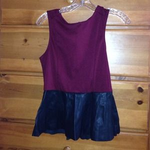 Burgundy top with leather peplum bottom!