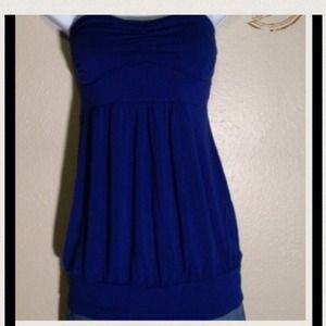 Blue strapless top