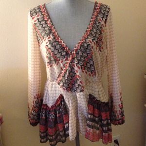 Free People Long Sleeve Patterned Blouse!