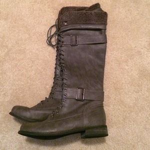 Just Fab Lace up grey boots. Worn once.