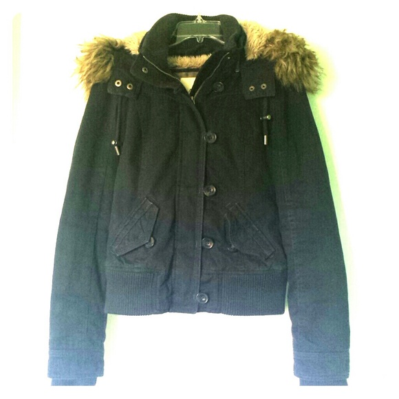 Abercrombie fur lined navy coat