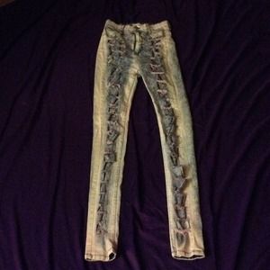 High waisted ripped front jeans