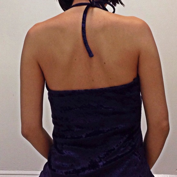 SOLD TOPSHOP velvety halter dress in dark purple - Picture 2 of 4