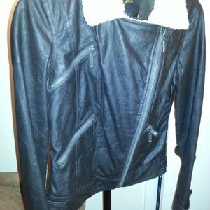 Brown leather bomber jacket